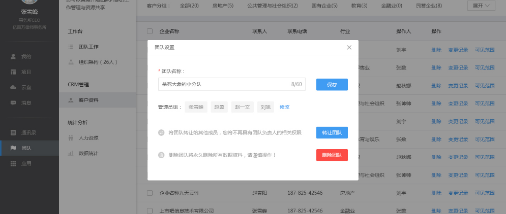 云竹协作中团队角色权限分布详情介绍