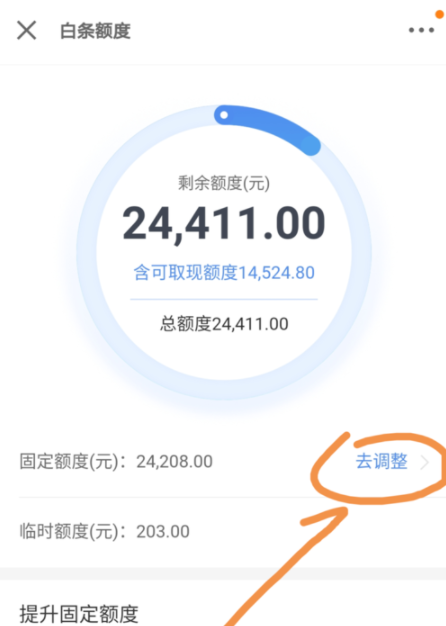 京东金融APP调整白条固定额度操作过程
