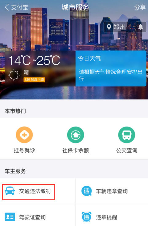 在手机支付宝中缴纳交通违章罚款详细操作步骤