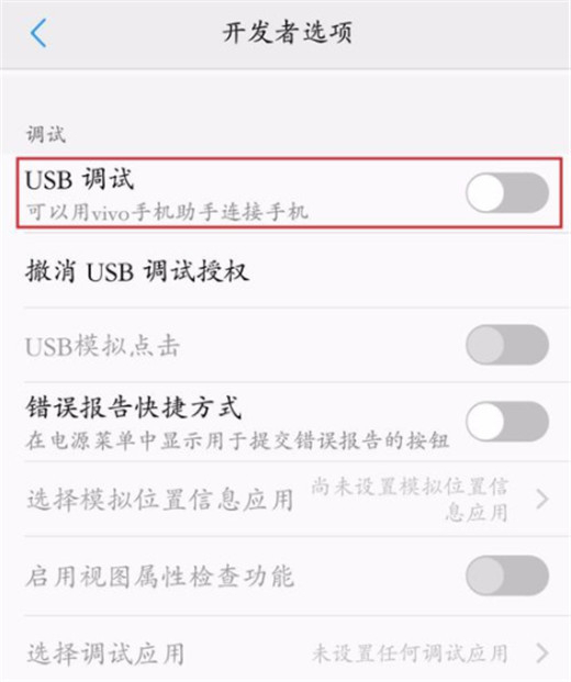 vivou1中将usb调试打开具体操作方法