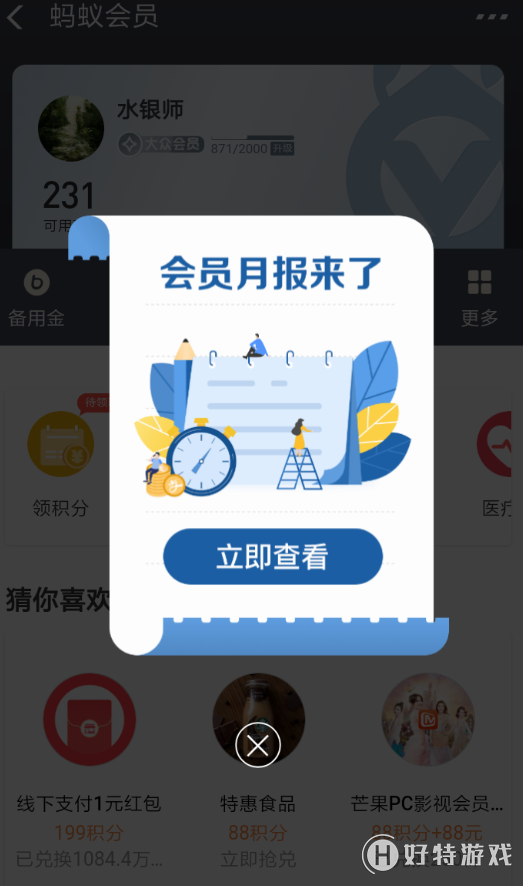 支付宝蚂蚁会员月报完整查看操作方法推荐