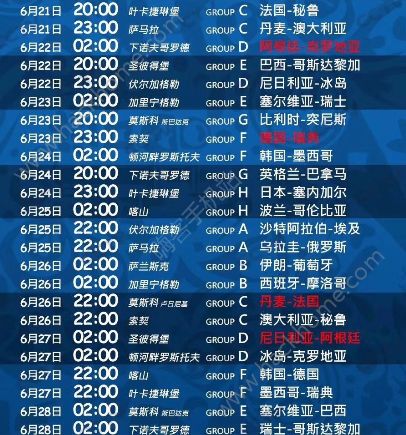 世界杯2018赛程表 2018年俄罗斯世界杯时间表一览