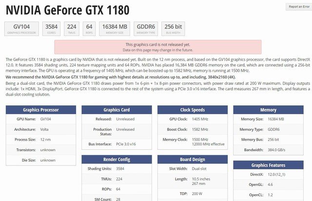GTX1180怎么样_GTX1180性能规格曝光【图】