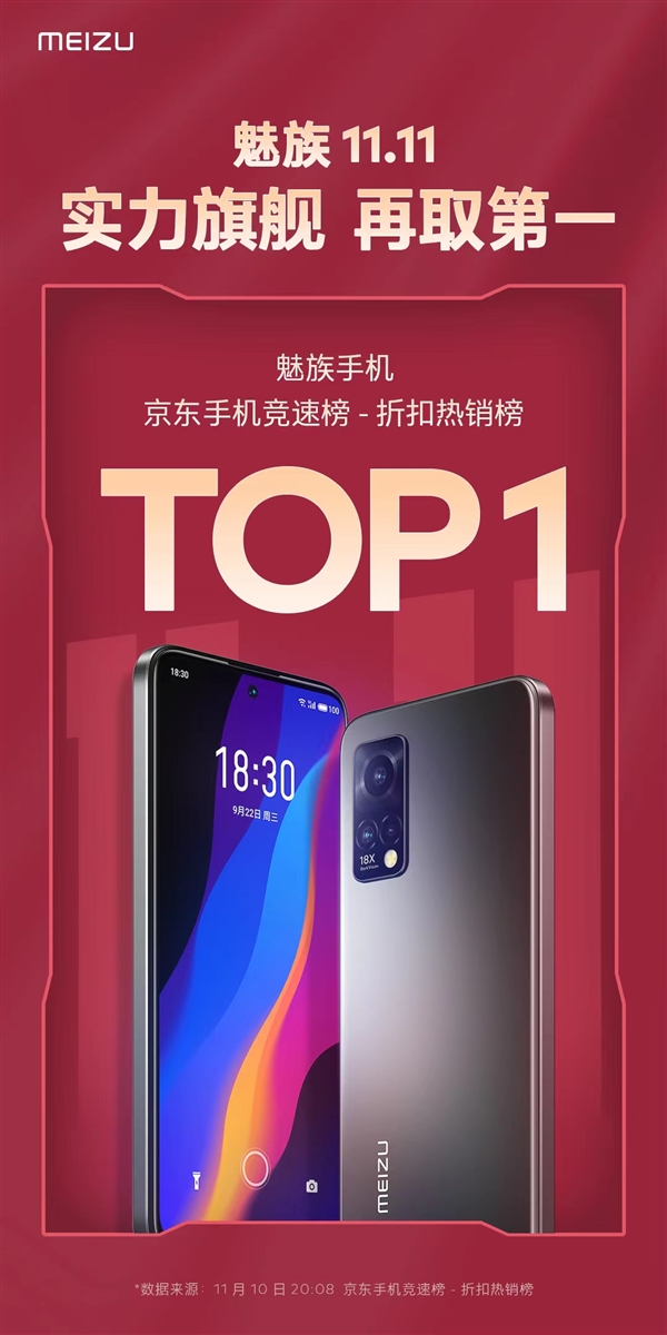 魅族手机获双11京东折扣热销榜第一：直屏旗舰卖爆了