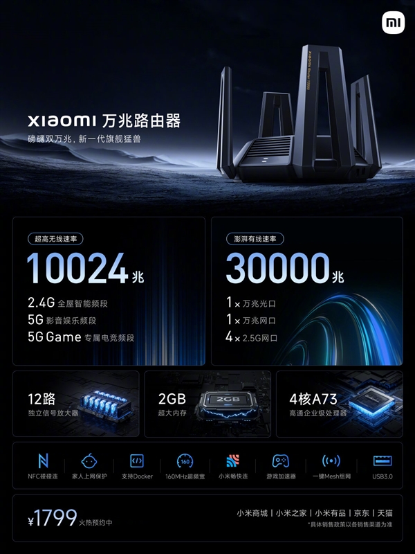 小米首款万兆路由发布:1799元