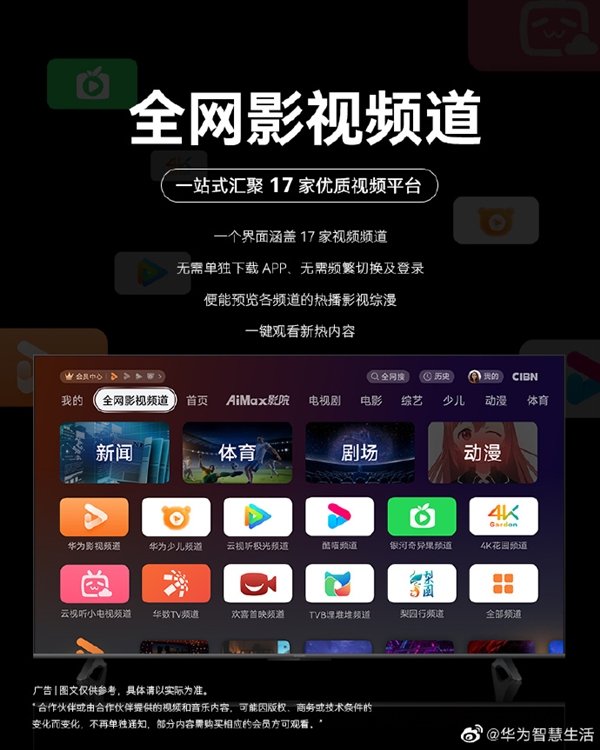 华为智慧屏视频大升级：整合B站等17家视频平台