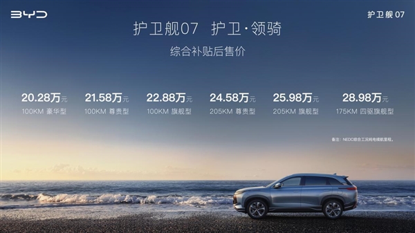 一箱油能跑1200公里!比亚迪护卫舰07上市 20.28万起