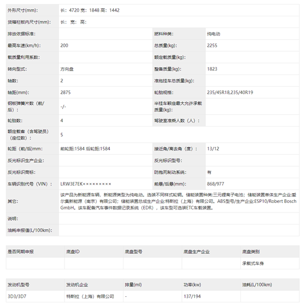 25.99万起 新款国产特斯拉Model 3申报：双电机“+”版亮相