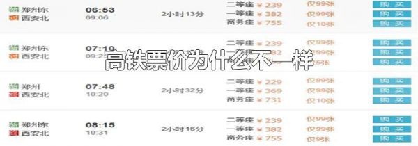 高铁票价为什么不一样