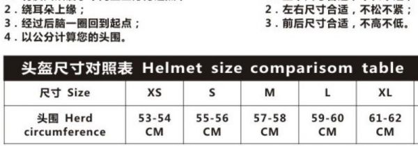 头盔尺寸对照表