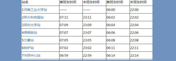 郑州一号线地铁时间表